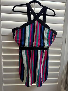 Cacique Swim Striped Tankini Black Multicolor SZ 24 Lightly Lined No Wire